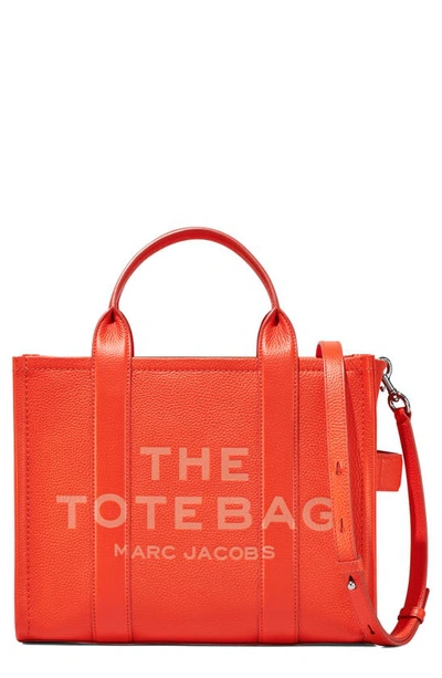 Marc Jacobs The Leather Medium Tote Bag In Electric Orange
