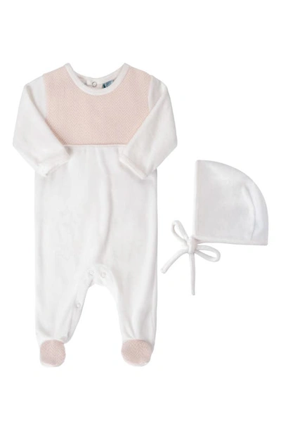 Feltman Brothers Babies'  Chevron Footie & Bonnet Set In Ivory/ Blush