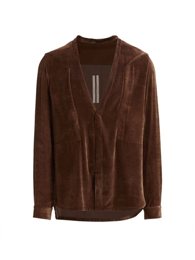 Rick Owens Fogpocket Secret Velvet Overshirt In Brown