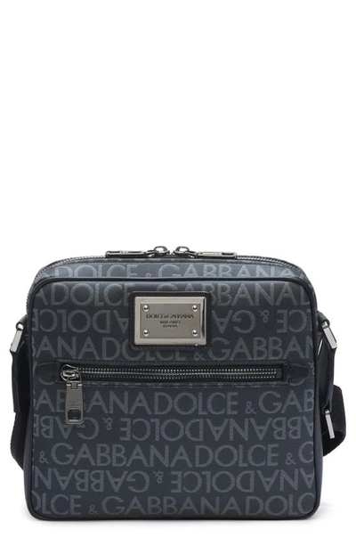 Dolce & Gabbana Logo Plaque Logo Jacquard Crossbody Bag In Black,grey