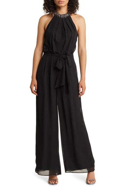 Eliza J Embellished Wide Leg Jumpsuit In Black