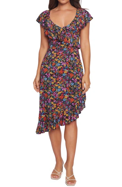 Lost + Wander Flora Garden Asymmetric Hem Midi Dress In Multi