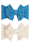 Baby Bling Babies' 2-pack Fab-bow-lous® Headbands In Denim Dot Oatmeal Dot