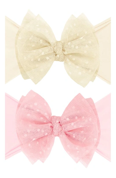 Baby Bling Babies' 2-pack Fab-bow-lous® Point D'esprit Tulle Headbands In Ivory Pink