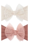 Baby Bling Babies' 2-pack Fab-bow-lous® Point D'esprit Tulle Headbands In Oatmeal Putty