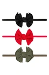 Baby Bling Kids' 3-pack Baby Fab Skinny Bow Headbands In Black Red Army Green