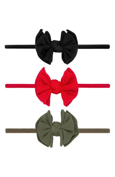 Baby Bling 3-pack Baby Fab Skinny Bow Headbands In Black Red Army Green