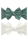 Baby Bling Babies' Assorted 2-pack Fab-bow-lous® Headbands In Fern Dot Ivory Dot