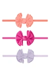 Baby Bling Kids' 3-pack Baby Fab Skinny Bow Headbands In Coral Gumball Orchid