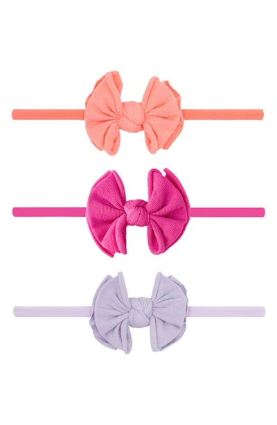 Baby Bling Kids' 3-pack Baby Fab Skinny Bow Headbands In Coral Gumball Orchid