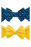 Baby Bling Babies' Assorted 2-pack Fab-bow-lous® Headbands In Navy Dot Mustard Dot