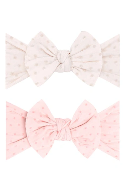 Baby Bling Babies' Assorted 2-pack Fab-bow-lous® Headbands In Oatmeal Dot Pink And Pk Dot