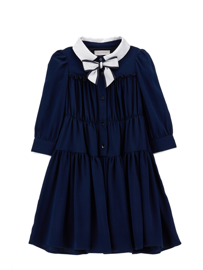 Monnalisa Annabel Tiered Twill Dress In Dark Blue