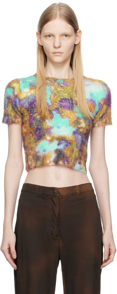 Acne Studios Fluffy Floral T-shirt In Turquoise,purple