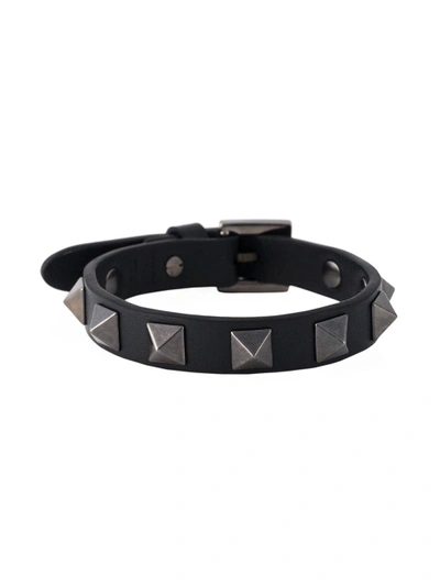 Valentino Garavani Rockstud Leather Bracelet In Grey
