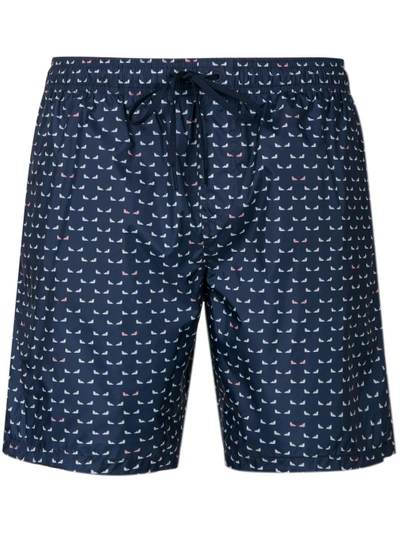 Fendi Micro Bag Bugs-print Swim Shorts In Navy Multi