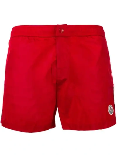 Moncler Logo Patch Swimming Shorts In Red