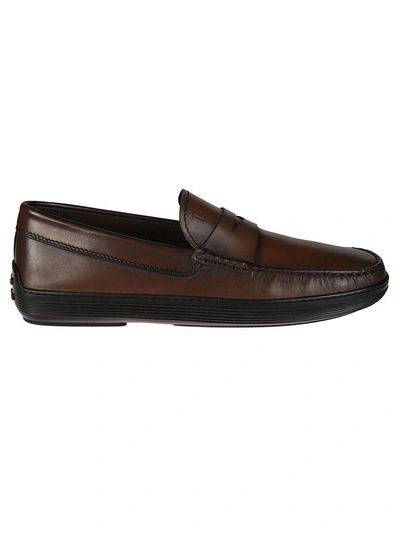 Tod's Distressed Penny Loafers In Cocoa