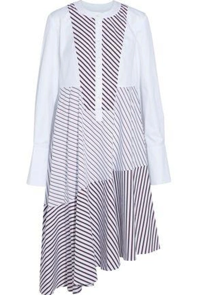 Carven Woman Asymmetric Twill-paneled Striped Cotton-poplin Shirt Dress White
