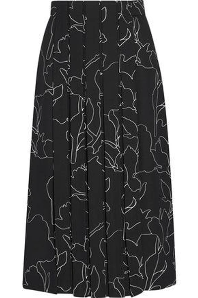 Carven Woman Pleated Printed Crepe Skirt Black