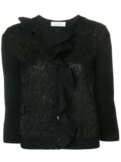 Valentino Stretch Viscose And Heavy Lace Cardigan In Black