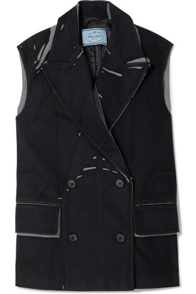 Prada Oversized Printed Cotton-twill Waistcoat In Black