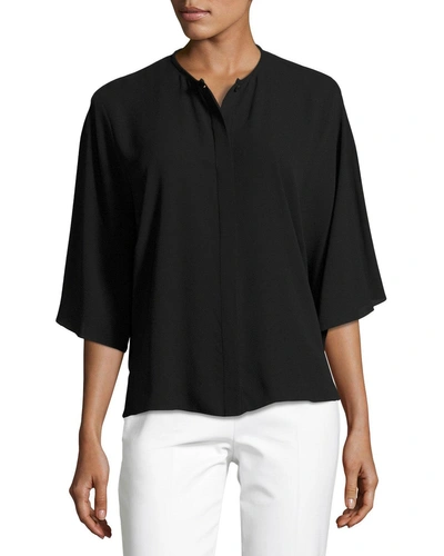 Michael Kors Short-sleeve Silk Georgette Top In Black