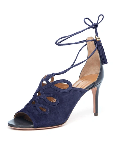 Aquazzura Sergeant Suede Ankle-tie Sandal In Ink