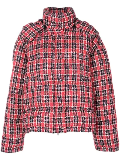 Gucci Tweed Hooded Puffer Jacket In Rosso