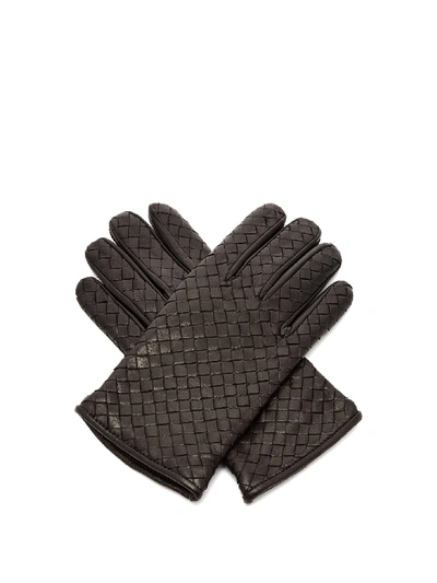 Bottega Veneta Men's Woven Leather Gloves, Black