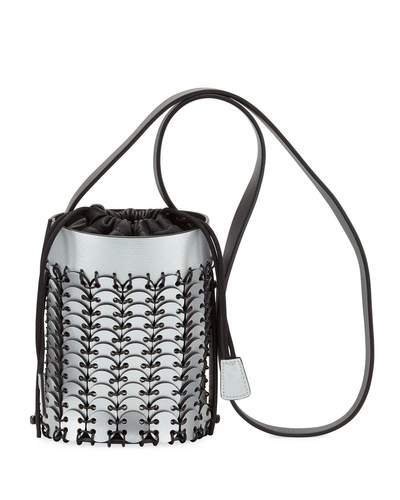 Paco Rabanne Mini Metallic Leather Bucket Bag, Silver