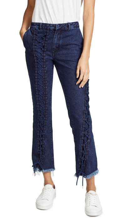 Marques' Almeida Lace-up Cropped Jeans In Indigo