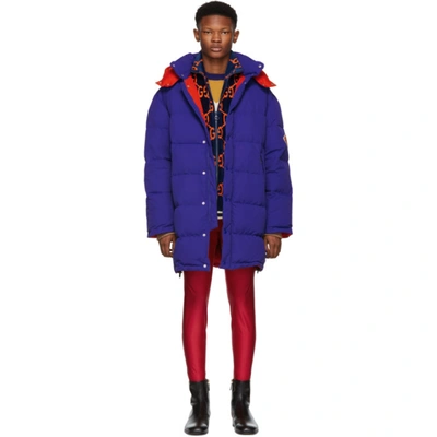 Gucci Men's Patched-sleeve Quilted Down Coat In Blue