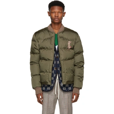 Gucci Quilted Embroidered Ripstop Down Jacket In Military Green
