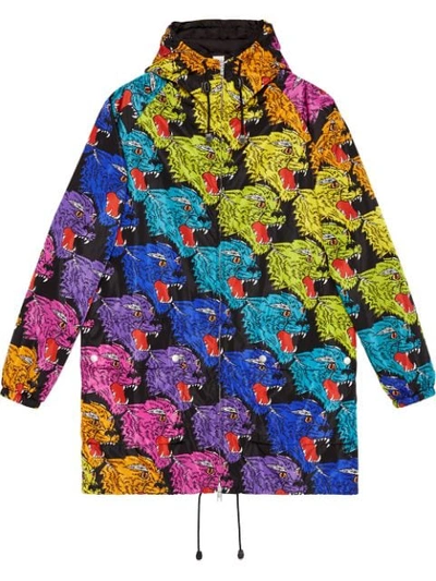Gucci Rainbow Cat Zip-front Hooded Jacket, Multi Pattern In Black