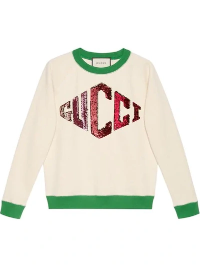 Gucci Sequined Cotton Sweatshirt In Neutrals