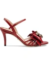 Gucci Queen Margaret Embellished Leather Sandals In Red