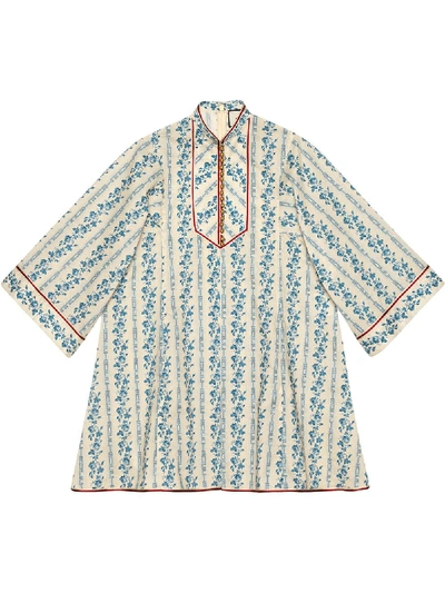 Gucci Rosebud-print Cotton-poplin Kaftan Dress In Neutrals