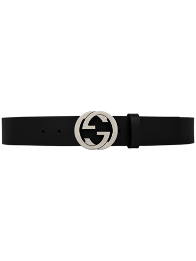 Gucci Logo Buckle Interlocking Leather Belt In Black/ Brown