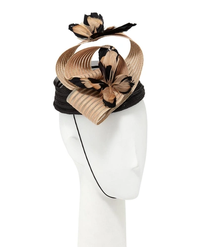 Marzi Fascinator Hat W/ Feather Butterflies In Black/brown