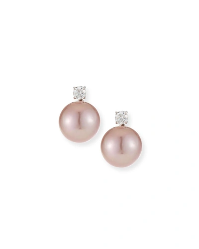 Belpearl 18k Diamond & Pink Kasumiga Pearl Earrings
