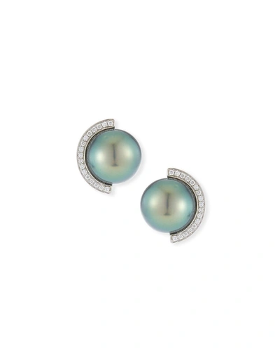 Belpearl 18k Diamond Half-halo Pearl Stud Earrings