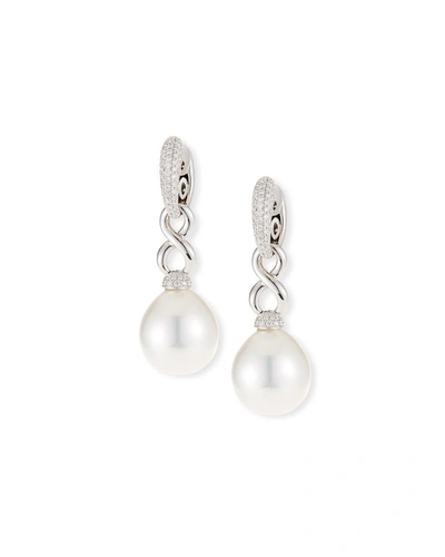 Belpearl 18k Twisted Diamond Pave South Sea Pearl Drop Earrings