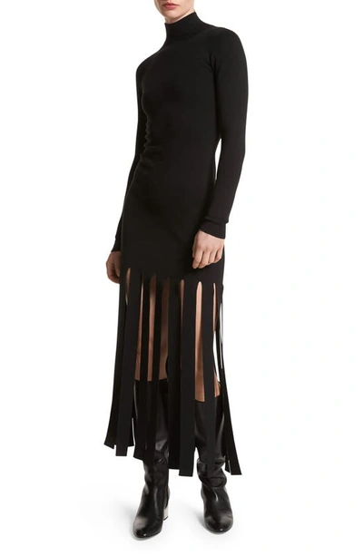 Michael Kors Turtleneck Streamer-hem Knit Midi Dress In Black