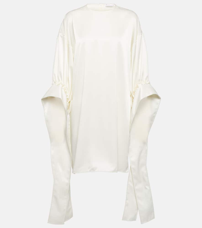 Jw Anderson Gathered Tab-sleeve Mini Shift Dress In Ivory