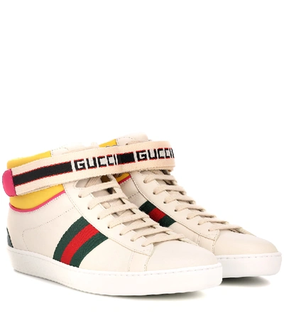 Gucci New Ace High Leather Sneaker With Strap In White
