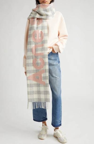 Acne Studios Veda Buffalo Plaid Wool Blend Scarf In Grey,pink