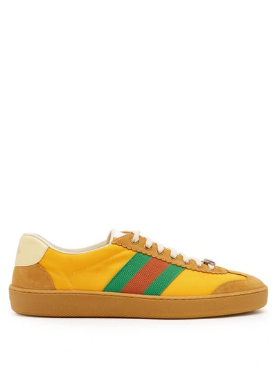 Gucci Jbg Webbing, Suede And Leather-trimmed Nylon Sneakers In Yellow