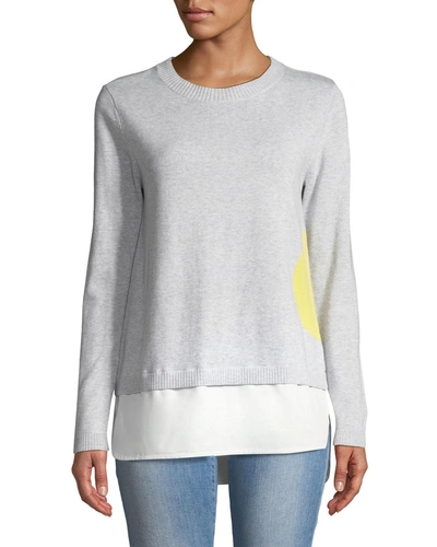 Lisa Todd Plus Size Dot Sweater With Shirting Hem In Sea Salt/citrus