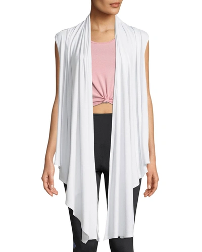 Onzie Draped Open-front Sleeveless Yoga Cardigan In White